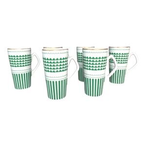 6 Demitasse Tea Cups Neiman Marcus Japan 1970's Shamrock‎ Clover Green White EUC